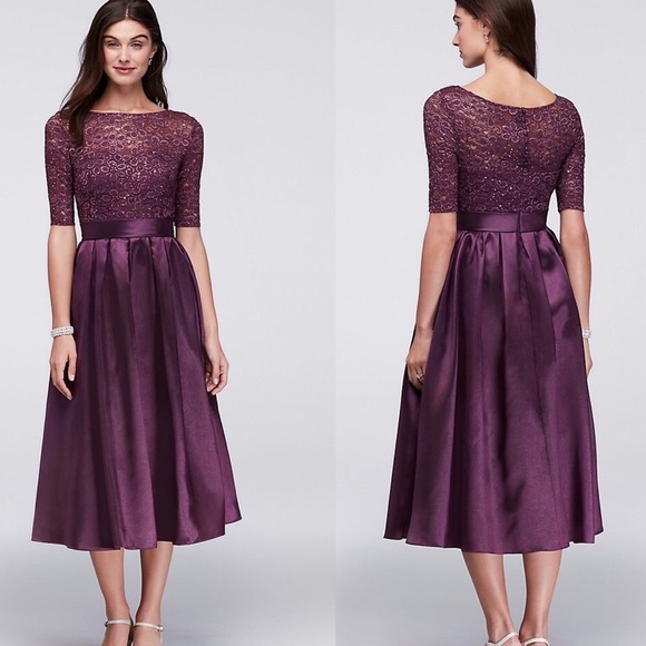 David's Bridal Dresses & Skirts - David’s Bridal Lace & satin elbow-sleeve dress